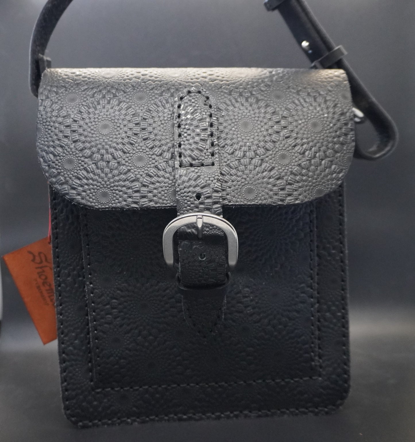 Black Leather 3 Pocket Crossbody Bag