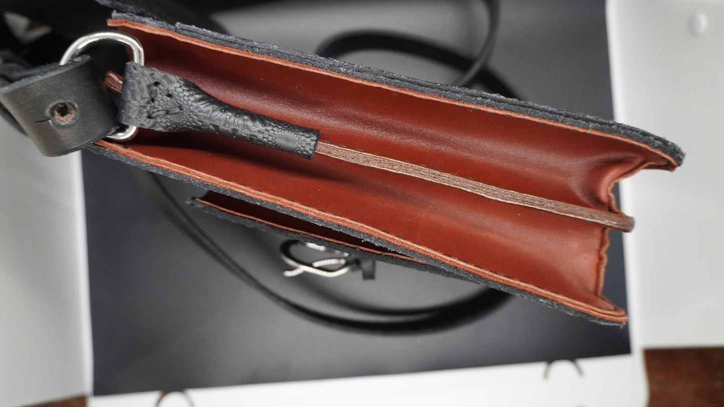 Black Leather 3 Pocket Crossbody Bag