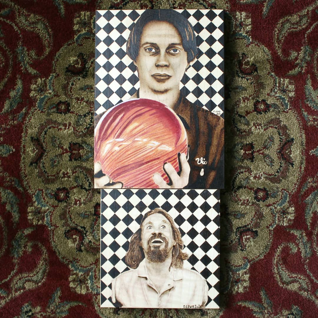 Big Lebowski Set of 2 - Handburned Portrait Art