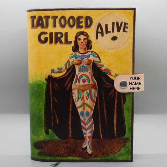 Tattooed Girl Handburned Leather Book Cover