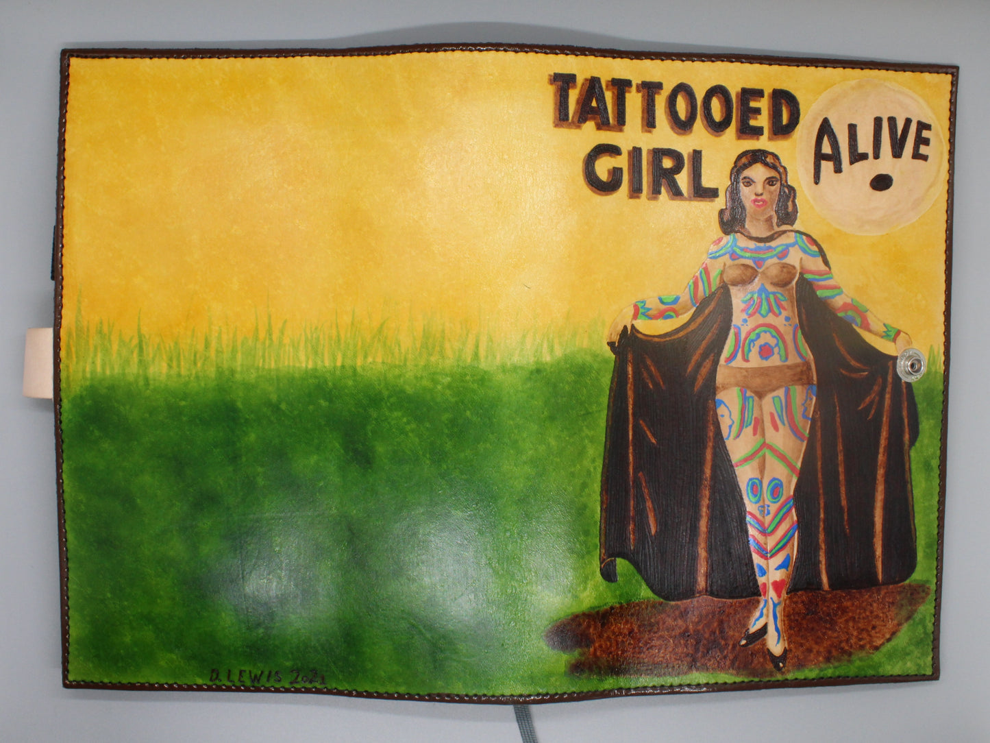 Tattooed Girl Handburned Leather Book Cover