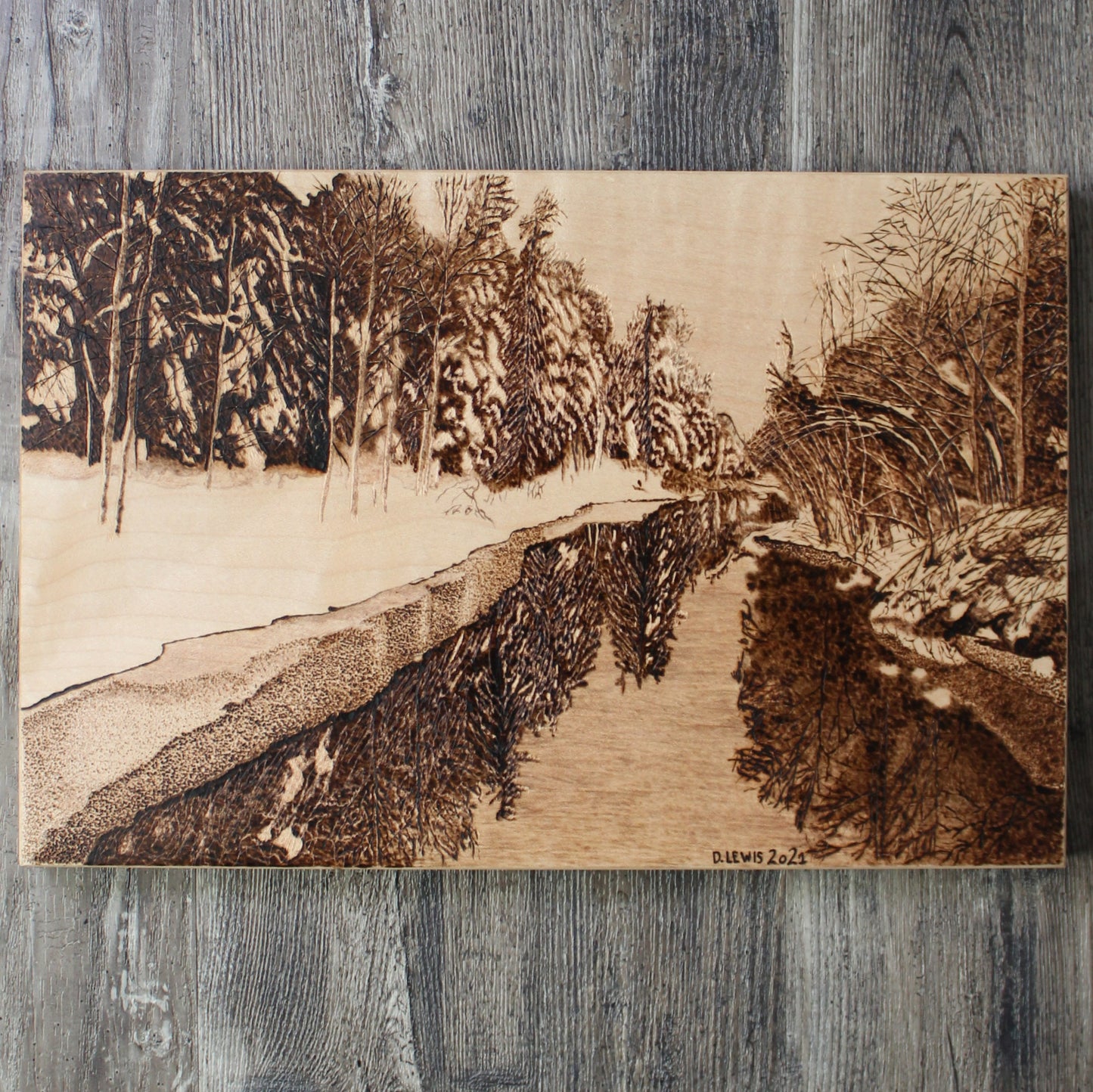 Snowy Stillness - Handburned Realism Wood Art