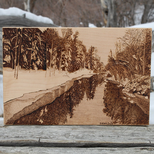 Snowy Stillness - Handburned Realism Wood Art